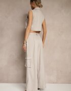 ann gissy Set Bej deschis Vestă tip cămașă și Pantaloni cu croială largă stil cargo