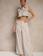 ann gissy Set Bej deschis Vestă tip cămașă și Pantaloni cu croială largă stil cargo
