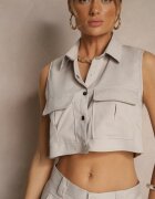ann gissy Set Bej deschis Vestă tip cămașă și Pantaloni cu croială largă stil cargo