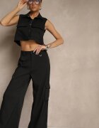 ann gissy Set negru Vestă tip cămașă și Pantaloni cu croială largă stil cargo Zibelle