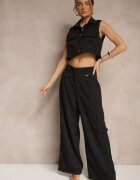 ann gissy Set negru Vestă tip cămașă și Pantaloni cu croială largă stil cargo Zibelle