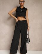 ann gissy Set negru Vestă tip cămașă și Pantaloni cu croială largă stil cargo Zibelle