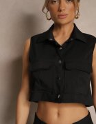 ann gissy Set negru Vestă tip cămașă și Pantaloni cu croială largă stil cargo Zibelle