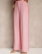 ann gissy Set Roz din Viscoză Top cu Volan pe un Umăr și Pantaloni Wide Leg Nirellea