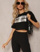 ann gissy Tricou Negru din Bumbac Decorat cu Imprimeu pe Partea din Față Katrielle