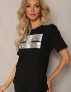ann gissy Tricou Negru din Bumbac Decorat cu Imprimeu pe Partea din Față Katrielle