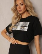 ann gissy Tricou Negru din Bumbac Decorat cu Imprimeu pe Partea din Față Katrielle
