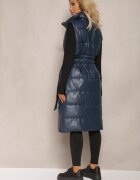 ann gissy Vestă Bleumarin Matlasată din Piele Ecologică cu Croială Lungă cu Cureaua Atirit