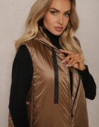ann gissy Vestă Lungă Bej închis cu croială simplă cu fermoar Nikiala