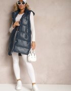 ann gissy Vestă matlasată bleumarin cu glugă din piele ecologică Palermia