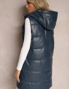 ann gissy Vestă matlasată bleumarin cu glugă din piele ecologică Palermia