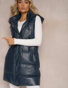 ann gissy Vestă matlasată bleumarin cu glugă din piele ecologică Palermia
