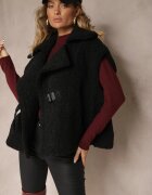 ann gissy Vestă neagră cu blană de miel închisă cu cataramă la curea Hetirani