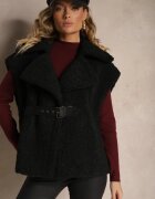 ann gissy Vestă neagră cu blană de miel închisă cu cataramă la curea Hetirani