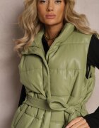 ann gissy Vestă Verde Matlasată cu Cordon din Imitație de Piele Sotochus