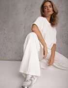  Ansamblu Alb din Bumbac Pantaloni Largi Drepți cu elastic în talie Bluză cu Decupaje Vimarases