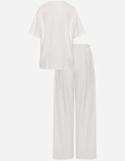  Ansamblu Alb din Bumbac Pantaloni Largi Drepți cu elastic în talie Bluză cu Decupaje Vimarases