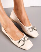  Balerini Bej Slip-on cu Ornament Metalic și Vârf Pătrat Vanle