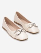  Balerini Bej Slip-on cu Ornament Metalic și Vârf Pătrat Vanle