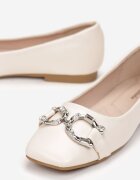 Balerini Bej Slip-on cu Ornament Metalic și Vârf Pătrat Vanle