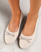  Balerini Bej tip slip-on cu talpă plată Decorați cu fundă și strasuri Pimenna