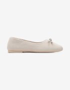  Balerini Bej tip slip-on cu talpă plată Decorați cu fundă și strasuri Pimenna