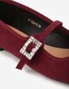  Balerini Bordeaux din imitație de piele întoarsă stil Mary Jane cu cataramă cu zirconiu Ireltise