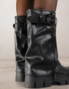 ballada Botine Negre Biker Boots cu Carâmb imitând Cracul pantalonului cu Cataramă Veresta