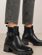 ballada Botine Negre stil Chelsea cu toc jos cu o curea cu cataramă Lathorie