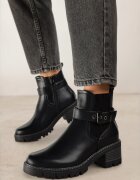 ballada Botine Negre stil Chelsea cu toc jos cu o curea cu cataramă Lathorie