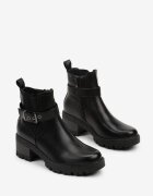 ballada Botine Negre stil Chelsea cu toc jos cu o curea cu cataramă Lathorie
