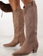 ballada Cizme cowboy bej închis brodate cu toc conic Galianna