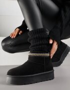 ballada Cizme de zăpadă Negre pe Platformă cu Broderie la Manșetă Sewnera