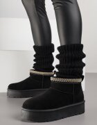 ballada Cizme de zăpadă Negre pe Platformă cu Broderie la Manșetă Sewnera