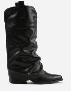ballada Cizme Negre Cowboy cu toc conic cu carâmb încrețit și întors Escana