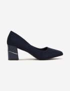 ballada Pantofi cu toc Albastri din Ecosuede cu toc gros cu Bordură Metalică Amolna