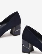 ballada Pantofi cu toc Albastri din Ecosuede cu toc gros cu Bordură Metalică Amolna