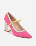 ballada Pantofi cu toc fuchsia cu toc gros cu inserție metalică și baretă Linnelea