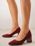 ballada Pantoofi Bordeaux din eco-piele întoarsă cu toc bloc cu garnitură metalică Amolna