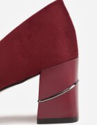 ballada Pantoofi Bordeaux din eco-piele întoarsă cu toc bloc cu garnitură metalică Amolna