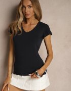 basic Tricou Bleumarin Din bumbac cu decolteu în V Linalitia
