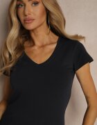 basic Tricou Bleumarin Din bumbac cu decolteu în V Linalitia