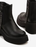basida Botine Negre Tip Chelsea cu Talpă Groasă Împodobite cu Nituri la Carâmb Tularina