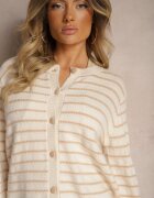 belcci Cardigan Bej în Dungi cu nasturi Irihae
