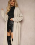 belcci Cardigan Bej lung cu Viscoză încheiat cu nasturi cu fir metalic Arkaria