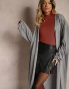 belcci Cardigan Gri din Vâscoză cu Croială Lungă Încheiat cu Nasturi cu Fir Metalic Arkaria