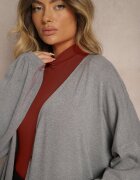 belcci Cardigan Gri din Vâscoză cu Croială Lungă Încheiat cu Nasturi cu Fir Metalic Arkaria