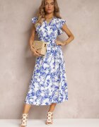 belcci Cloș Rochie Maxi Bleumarin-Alb cu decolteu petrecut cu imprimeu floral Sonnasa