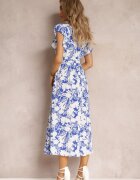 belcci Cloș Rochie Maxi Bleumarin-Alb cu decolteu petrecut cu imprimeu floral Sonnasa