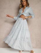 belcci Fustă Cloș Albastru deschis din Viscoză Decorată cu Dantelă Bannela